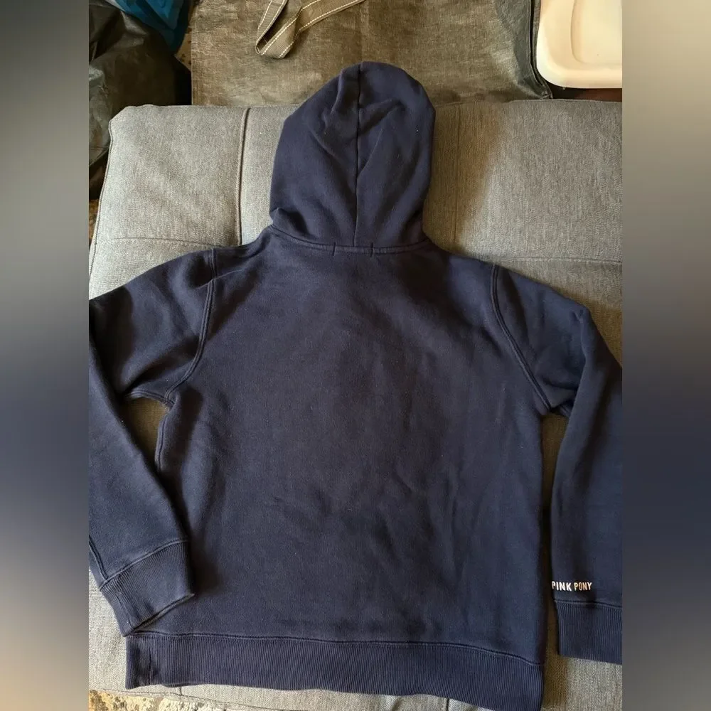 Ralph Lauren Girls Pink Pony Hoodie in Navy Blue. Size Large (14-16).